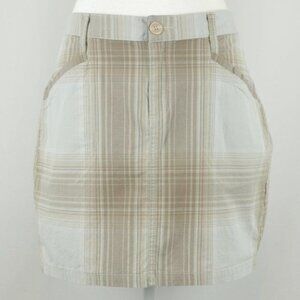 Horny Toad Women's Size 8 Tan Gray Plaid Organic Cotton Woven Mini Skirt